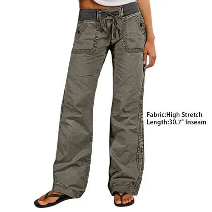 Solid Seam Detail Drawstring Mid Rise Straight Leg Pants