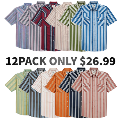 Men's Casual Striped Western Snap Shirt