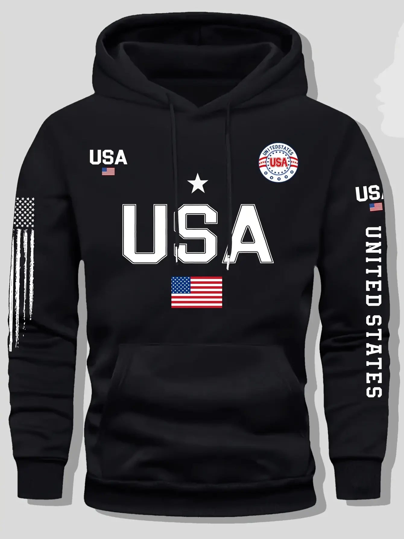 USA Flag Print Hoodie Men's Fleece Sweatshirt