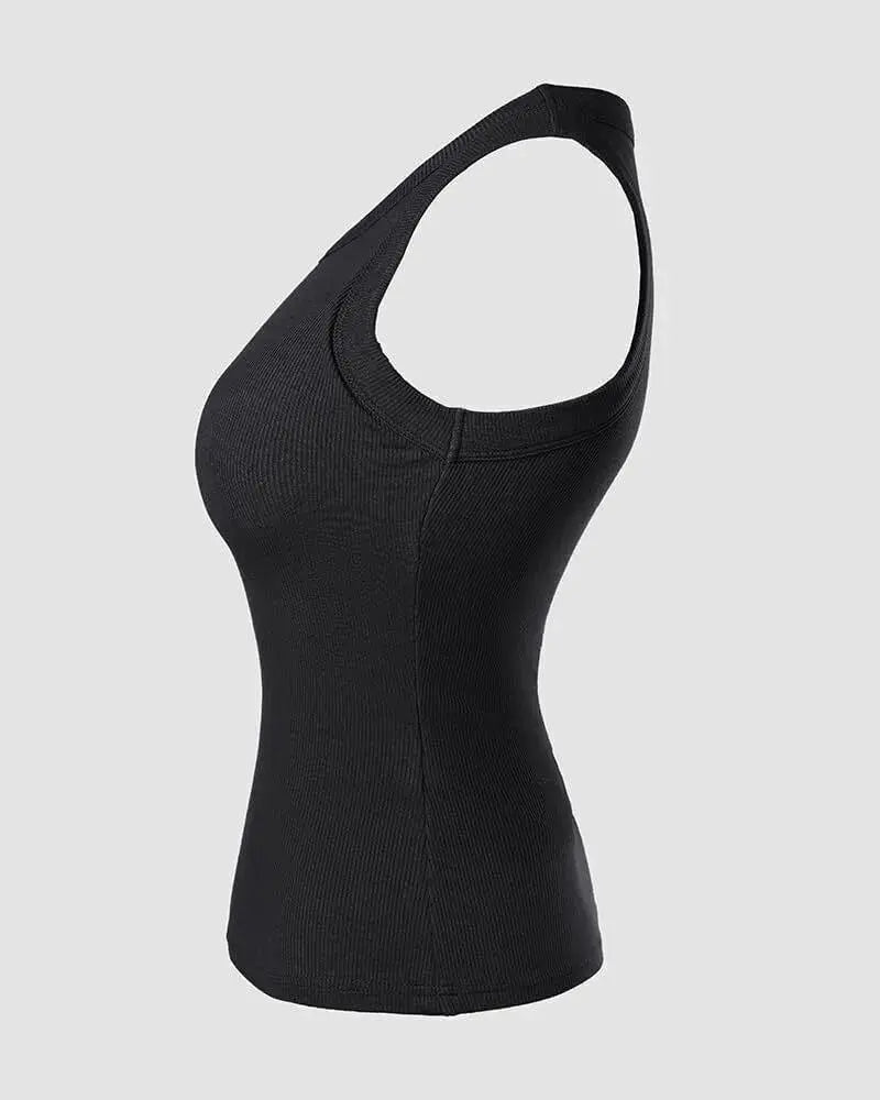 💥Round Neck Built-in Bra Ribbed Tank Top