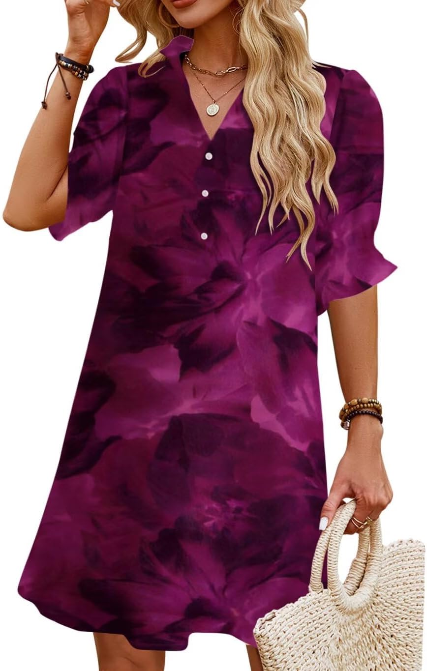 Womens Summer Shirt Mini Dresses with Pockets