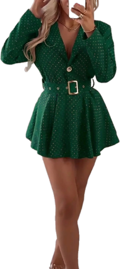 ⏰Final 2-Hour Clearance🔥Women Laple Collar Rhinestone One-piece Jumpsuit Dress with Belt