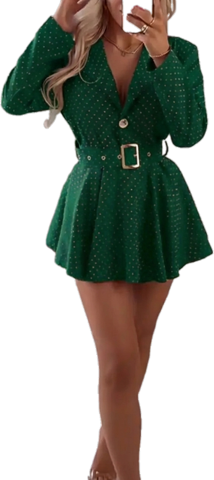 ⏰Final 2-Hour Clearance🔥Women Laple Collar Rhinestone One-piece Jumpsuit Dress with Belt