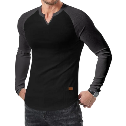 Mens Long Sleeve Muscle T Shirts Casual V-Neck Longline Ribbed Tee Shirts