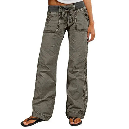 Solid Seam Detail Drawstring Mid Rise Straight Leg Pants