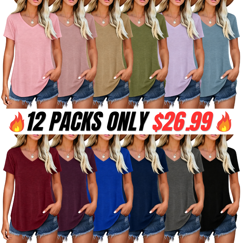 Women's Casual Plain V Neck T-Shirt