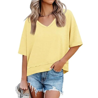 Womens Short Sleeve Shirts Summer V Neck Casual Top