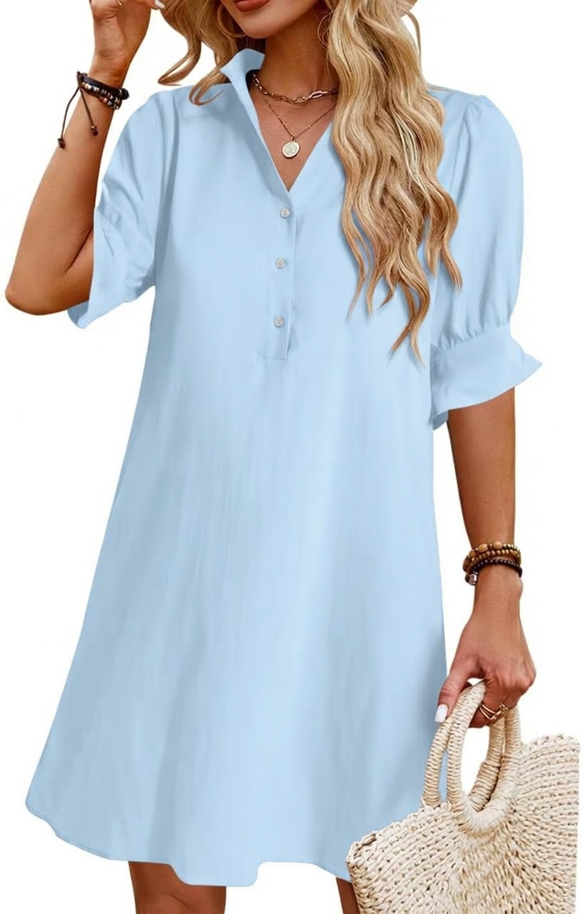 Womens Summer Shirt Mini Dresses with Pockets