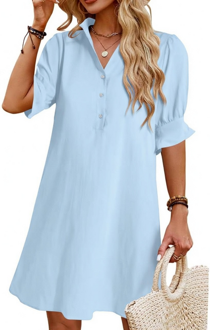 Womens Summer Shirt Mini Dresses with Pockets