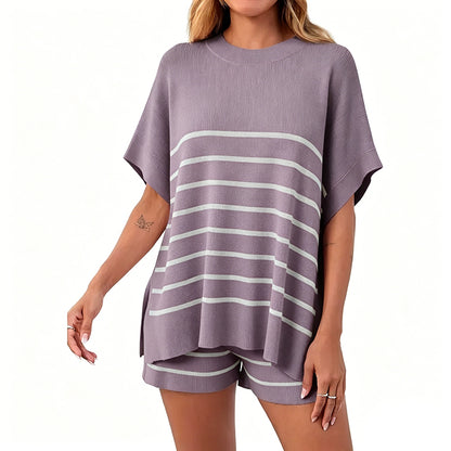 High Waisted Shorts Summer Knit Lounge Short Sets