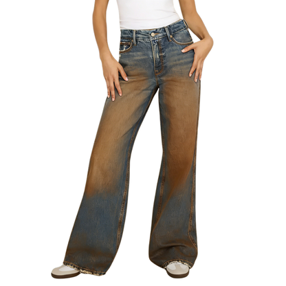 Women's High Waisted Frayed Hem Wide Leg Jeans