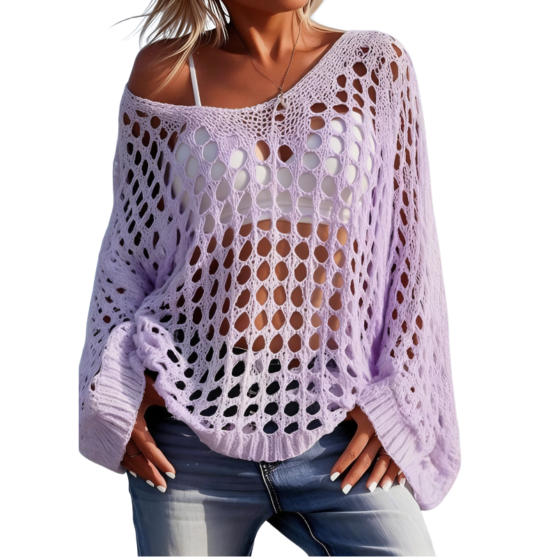Women's V-Neck Hollow Out Knit Top