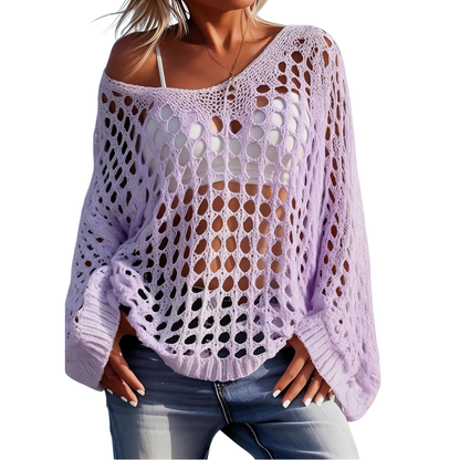Women's V-Neck Hollow Out Knit Top