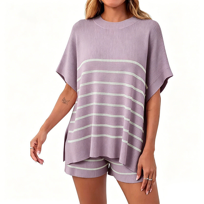 High Waisted Shorts Summer Knit Lounge Short Sets