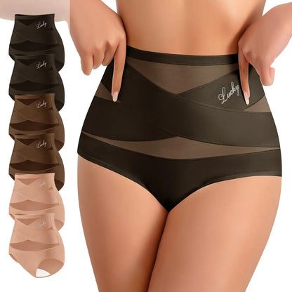 Plus-Size High-Waist Cross Tummy Control Panties