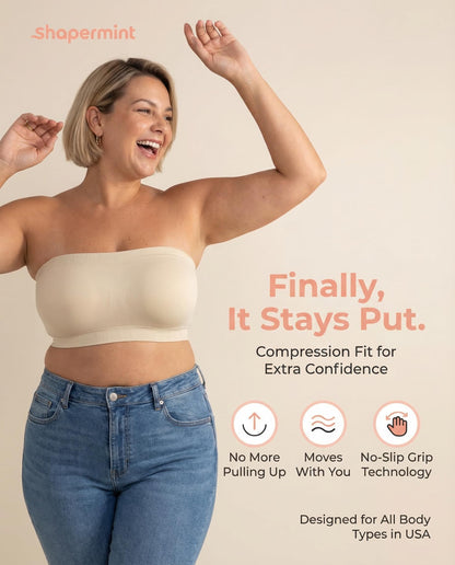 Truekind Wireless Strapless Bandeau Bra Anti-Slip Removable Convertible Straps