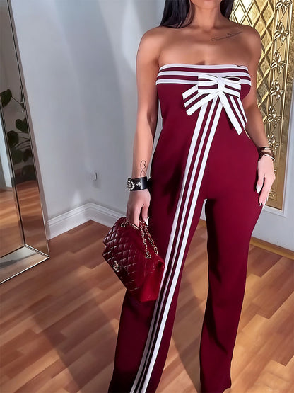 Contrasting Color Tube Top Jumpsuit