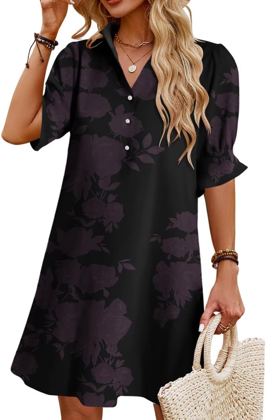 Womens Summer Shirt Mini Dresses with Pockets