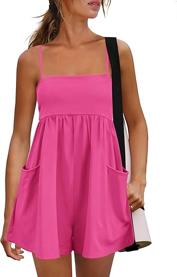 Women's Summer Strappy Romper Square Casual Oversized Workout Athletic Romper Neck Backless
