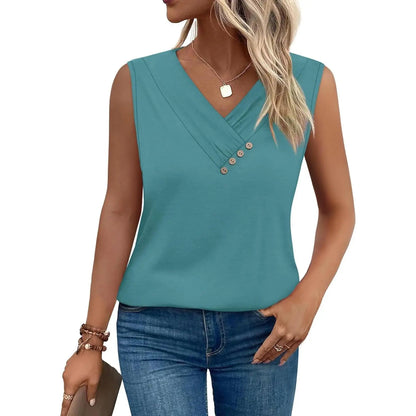 Last day discount🔥🔥Women Summer Button Down V Neck T Shirts Sleeveless Loose Fit Fashion Tops