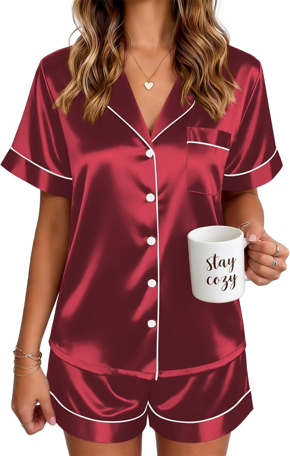 🔥Women's Silk Pajamas for Women Short Sleeve Button Down Sleepwear