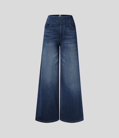 💝Last Day Promotion⚡High Waisted Multiple Pockets Baggy Wide Leg Washed Stretchy Knit Casual Jeans