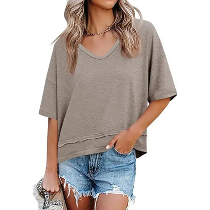 Womens Short Sleeve Shirts Summer V Neck Casual Top