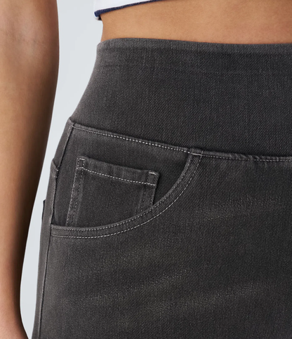 💝Last Day Promotion⚡High Waisted Multiple Pockets Baggy Wide Leg Washed Stretchy Knit Casual Jeans