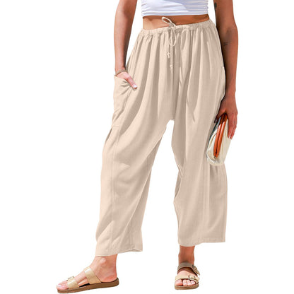 Womens Linen Blend Wide Leg Pants