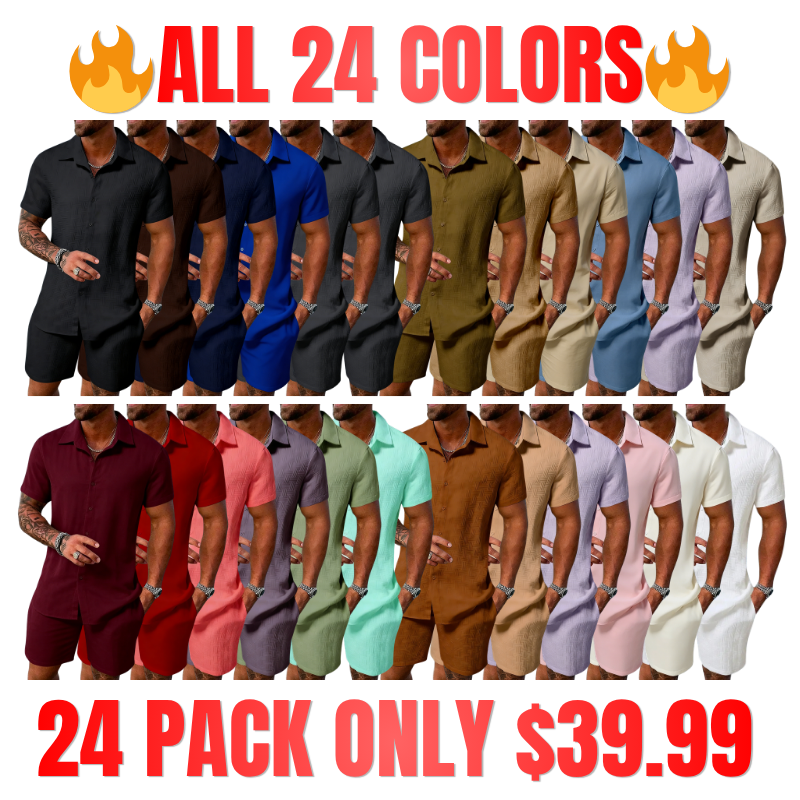 Men's Summer Beach Short Sleeve Two-piece Set