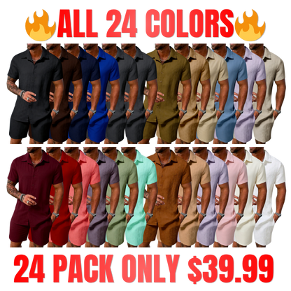 Men's Summer Beach Short Sleeve Two-piece Set