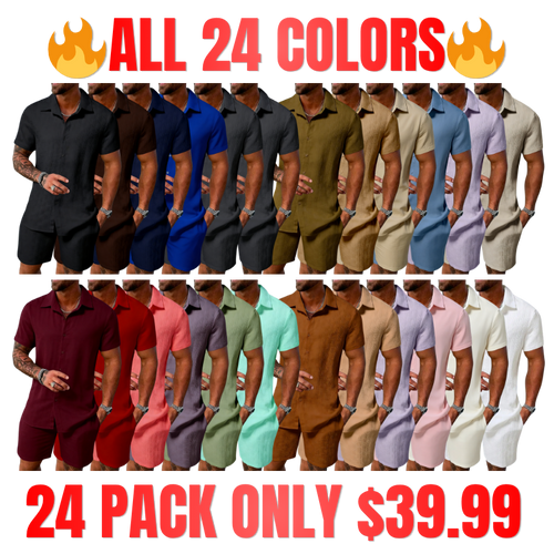 Men's Summer Beach Short Sleeve Two-piece Set