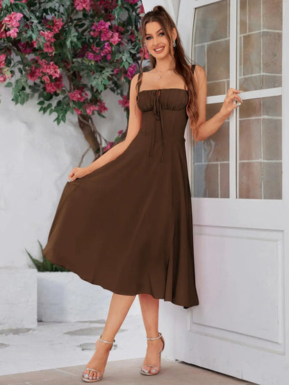 Women's Plain Ruched Boning Corset Milkmaid Dress