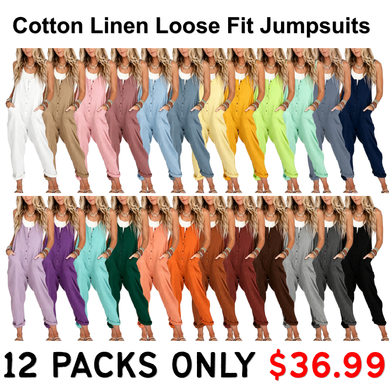 Womens Overalls Cotton Linen Loose Jumpsuits