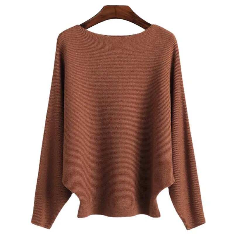 🔥New Years Sale✨️Women's Boat Neck Bat Sleeve Knitted Sweater