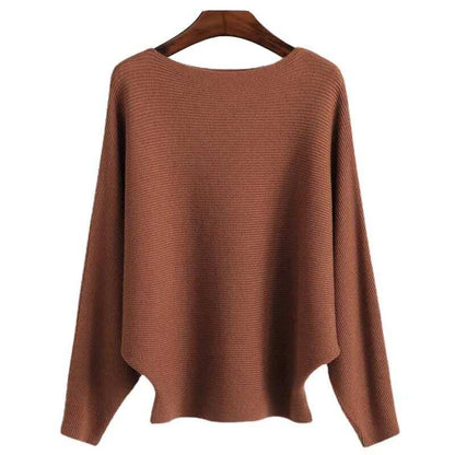🔥New Years Sale✨️Women's Boat Neck Bat Sleeve Knitted Sweater