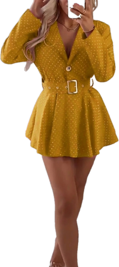 ⏰Final 2-Hour Clearance🔥Women Laple Collar Rhinestone One-piece Jumpsuit Dress with Belt