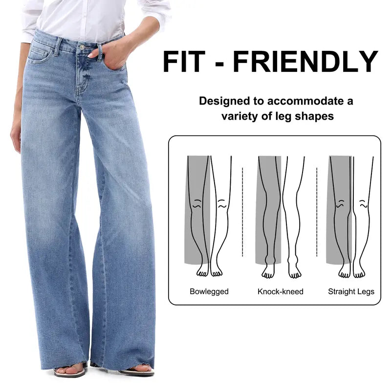 Mid-Rise High-Stretch Relaxed Wide-Leg All-Season Casual Jeans