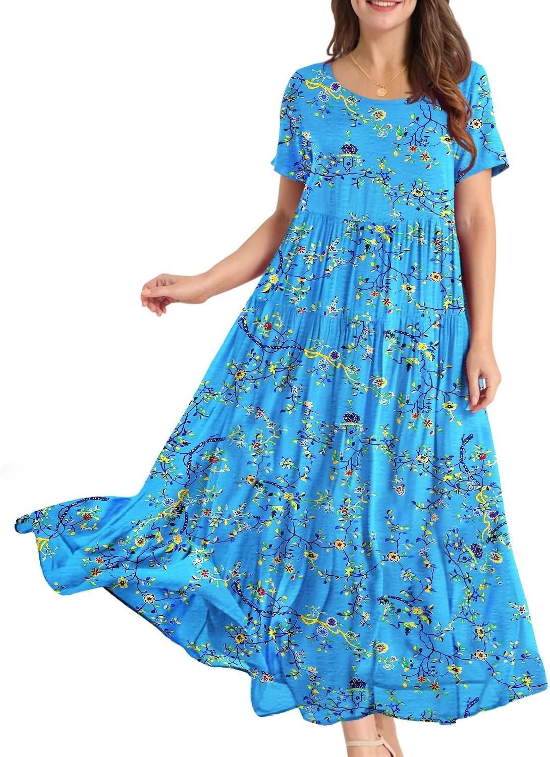 Women Casual Loose Bohemian Floral Dress Maxi Summer Beach Dresses