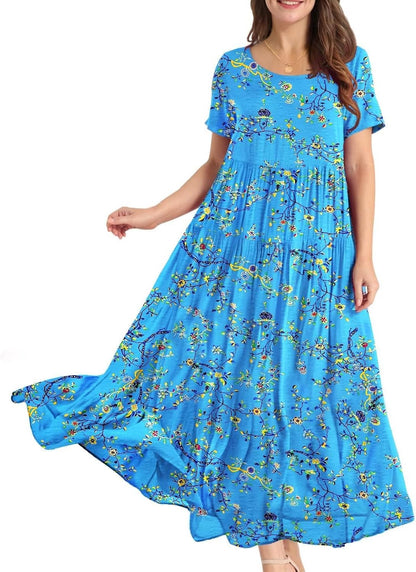 Women Casual Loose Bohemian Floral Dress Maxi Summer Beach Dresses