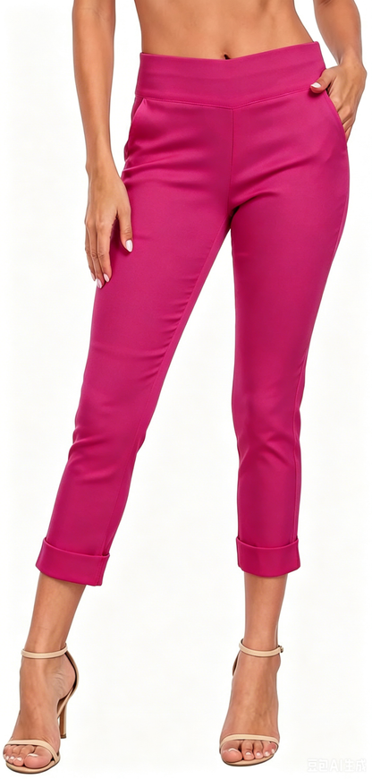 Women’s Capri Pants with Pockets Dressy Casual Stretch Trouser Straight Leg