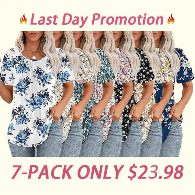 Women's T Shirts Short Sleeve Pleated Dressy Casual Scooped Neck Summer Tops Blouses