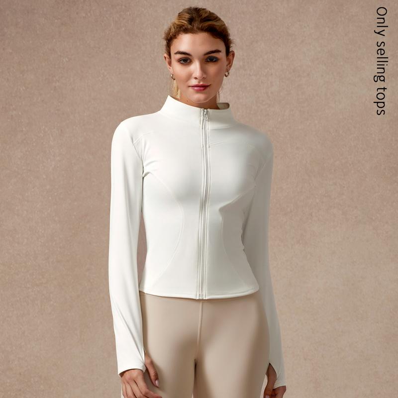 Womens Full Zip Long Sleeved Sports Jacket Slim Fit Quick Dry Stretch Fabric with Thumb Holes for Running Yoga Gym Workout Outfits Activewear