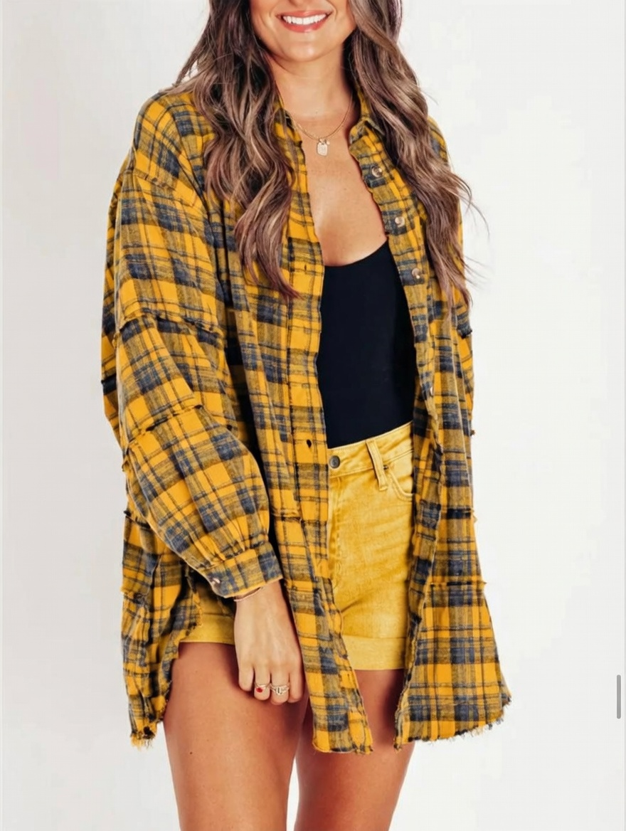 ⏰Hot Sale-Women's Seams Raw Edge Washed Oversized Shirt Jacket with Pockets 🔥New arrivals at special price🔥