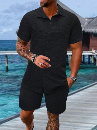 Men's Summer Beach Short Sleeve Two-piece Set