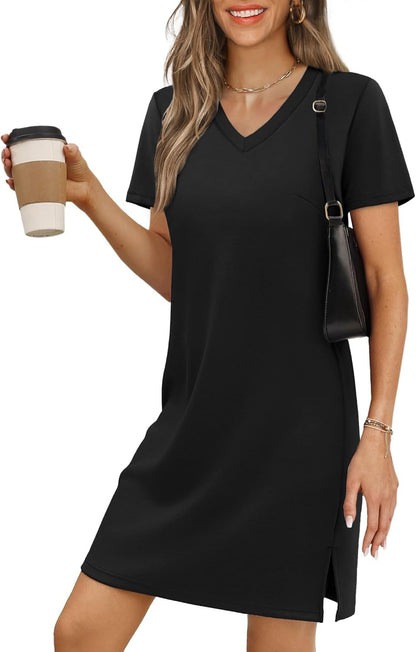 Summer Dresses for Women 2026 V-Neck Casual Sundresses T-Shirt Dress
