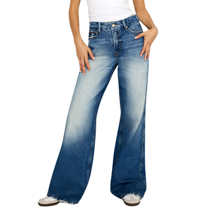 Women's High Waisted Frayed Hem Wide Leg Jeans