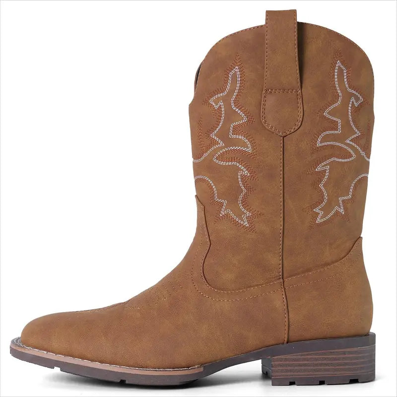 Men's Embroidered Western Square Toe Ankle Boots