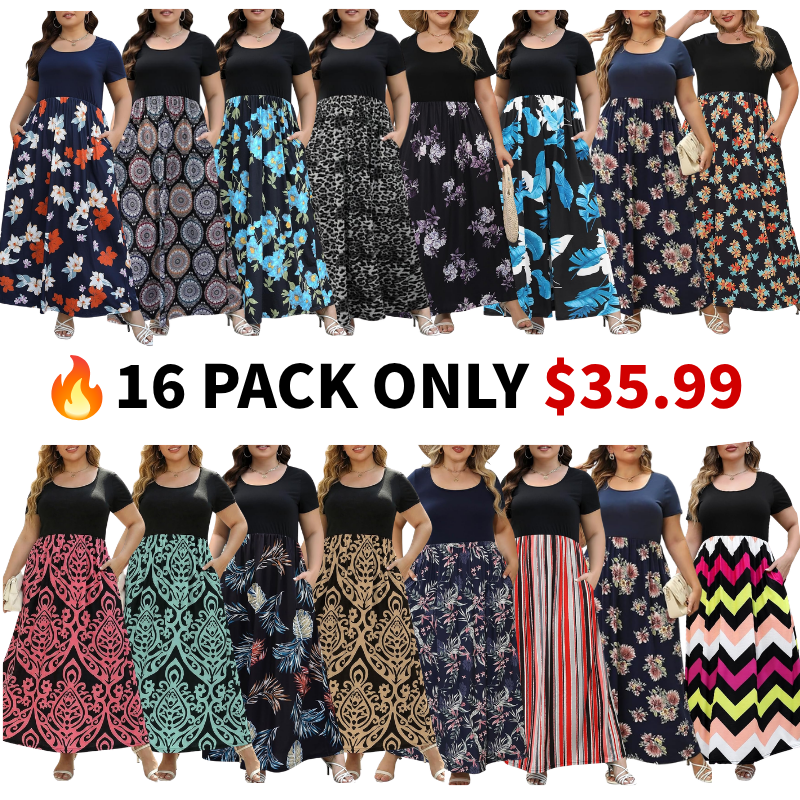 Curvy Women Casual Maxi Dress Plus Size Short Sleeve Chevron Print