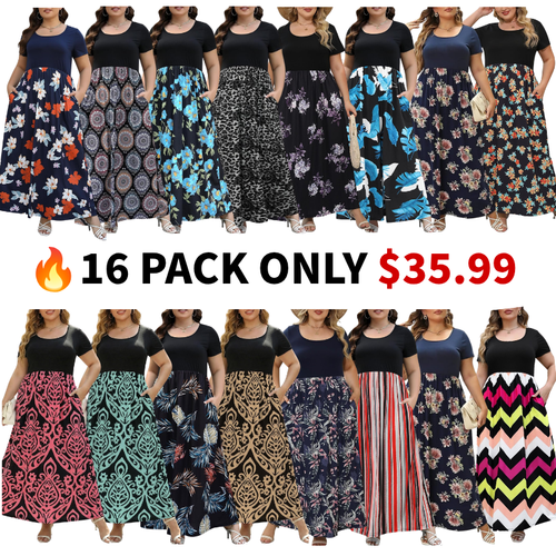 Curvy Women Casual Maxi Dress Plus Size Short Sleeve Chevron Print